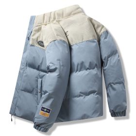 Men's Coat Winter Warm Casual Stand-up Collar Down Cotton Coat Fashion Loose Sports Thickened Outwear Coats (Option: Light Blue-M)