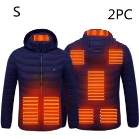 New Heated Jacket Coat USB Electric Jacket Cotton Coat Heater Thermal Clothing Heating Vest Men's Clothes Winter (Option: Blue Zone8 2PC-S)