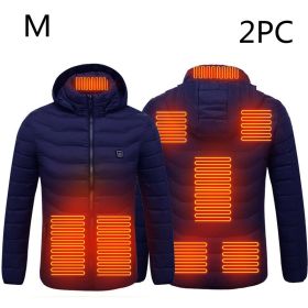 New Heated Jacket Coat USB Electric Jacket Cotton Coat Heater Thermal Clothing Heating Vest Men's Clothes Winter (Option: Blue Zone8 2PC-M)