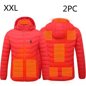New Heated Jacket Coat USB Electric Jacket Cotton Coat Heater Thermal Clothing Heating Vest Men's Clothes Winter (Option: Red Zone8 2PC-XXL)