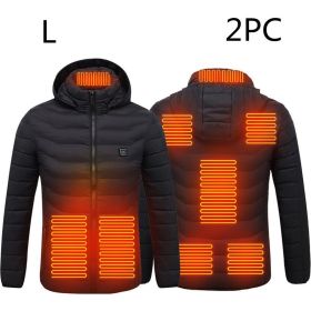 New Heated Jacket Coat USB Electric Jacket Cotton Coat Heater Thermal Clothing Heating Vest Men's Clothes Winter (Option: Black Zone8 2PC-L)
