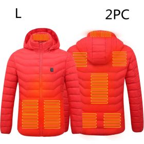 New Heated Jacket Coat USB Electric Jacket Cotton Coat Heater Thermal Clothing Heating Vest Men's Clothes Winter (Option: Red Zone8 2PC-L)