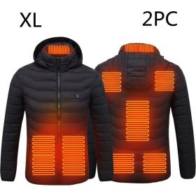 New Heated Jacket Coat USB Electric Jacket Cotton Coat Heater Thermal Clothing Heating Vest Men's Clothes Winter (Option: Black Zone8 2PC-XL)