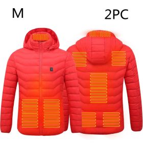 New Heated Jacket Coat USB Electric Jacket Cotton Coat Heater Thermal Clothing Heating Vest Men's Clothes Winter (Option: Red Zone8 2PC-M)