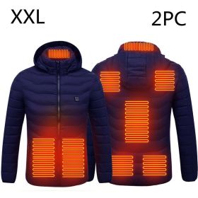 New Heated Jacket Coat USB Electric Jacket Cotton Coat Heater Thermal Clothing Heating Vest Men's Clothes Winter (Option: Blue Zone8 2PC-XXL)